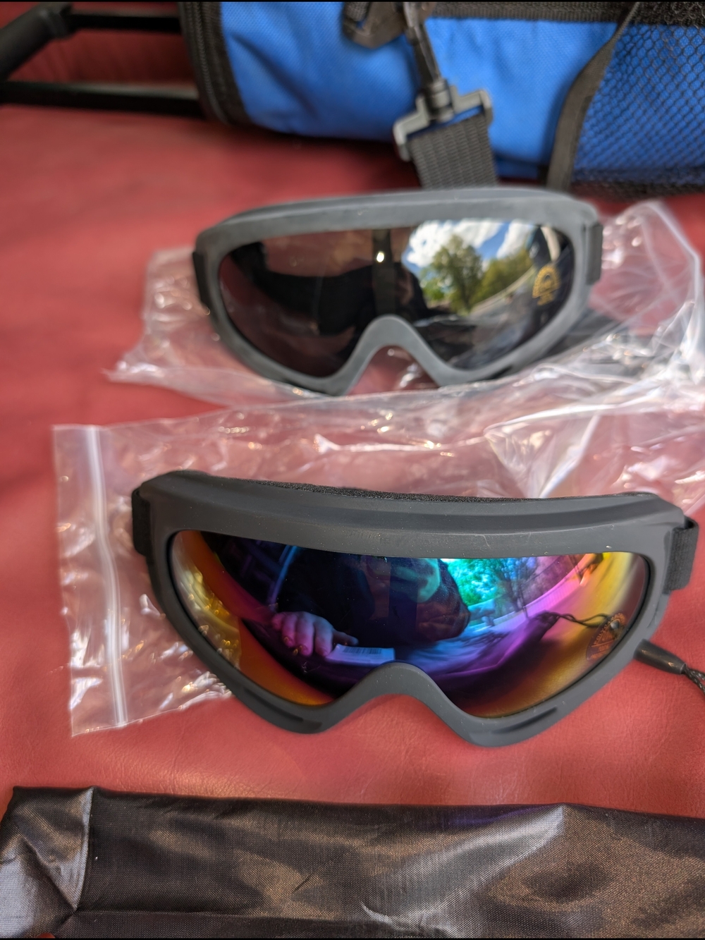 Mirrored Lens Ski Tactical Goggles - Black Frame with Rainbow Mirror